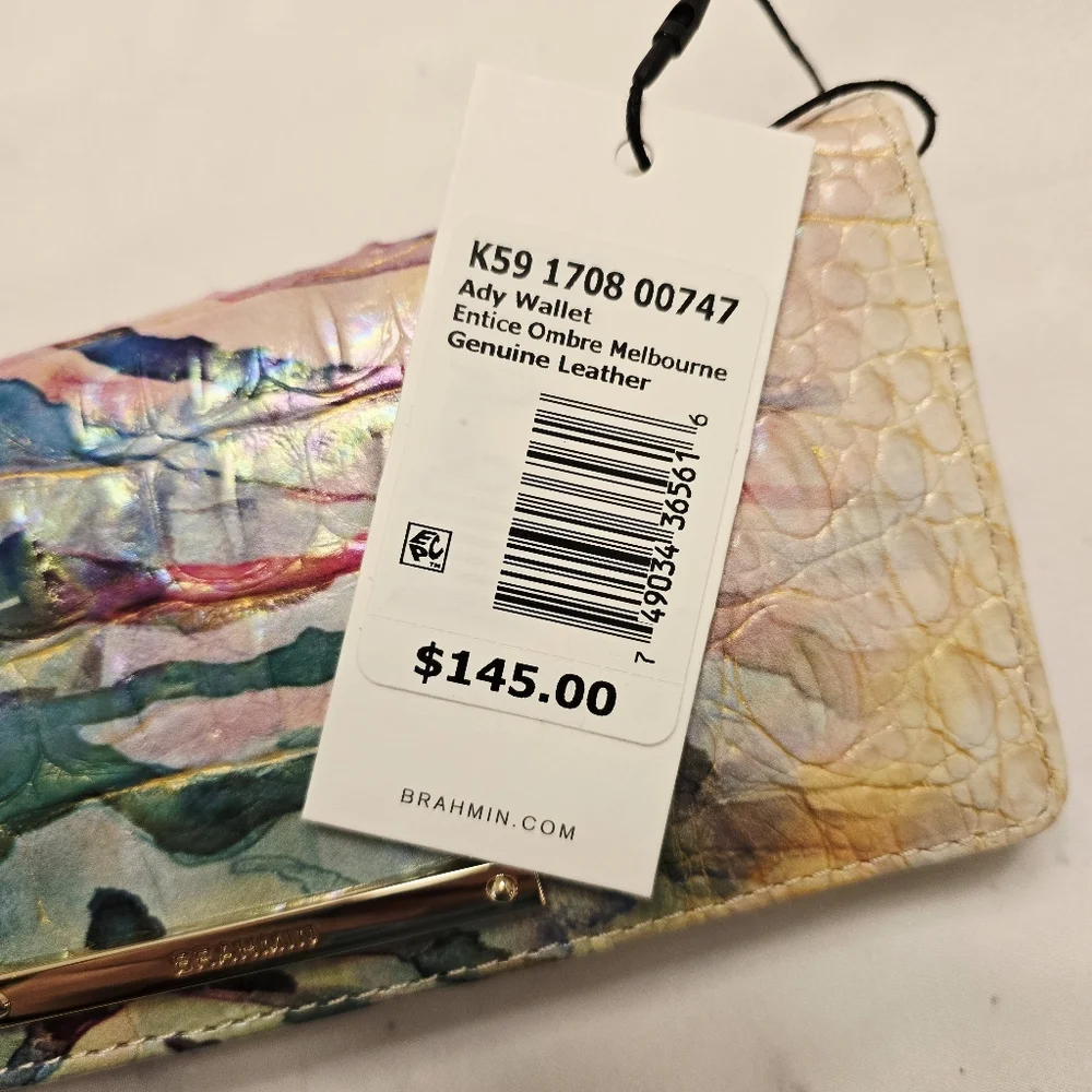 Brahmin Ady Bifold Wallet in Entice Ombre Melbourne Leather Pearlized Watercolor